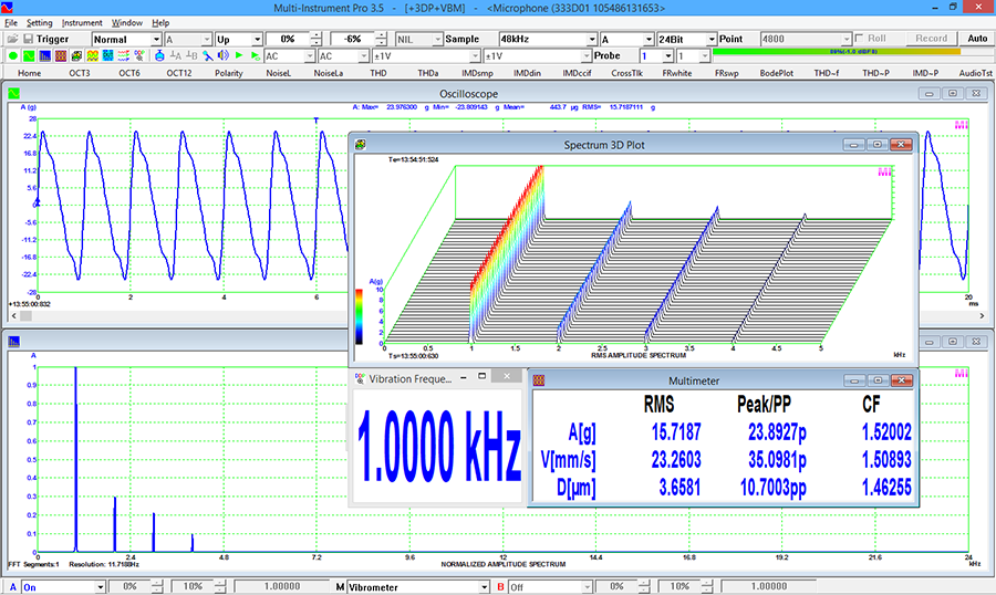 Digiducer 333D01 with Multi-Instrument Pro + Spectrum 3D Plot + Vibrometer